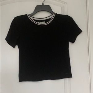 hollister black crop top with stripped collar